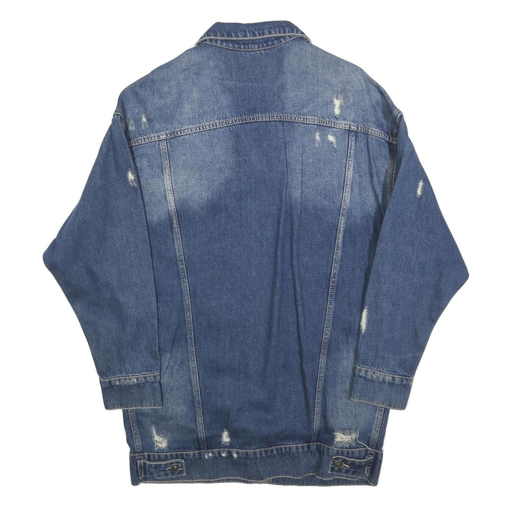 Womens Blue Denim Button Jacket L Cotton Blend Distressed Casual Outerwear