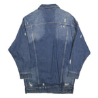 Womens Blue Denim Button Jacket L Cotton Blend Distressed Casual Outerwear