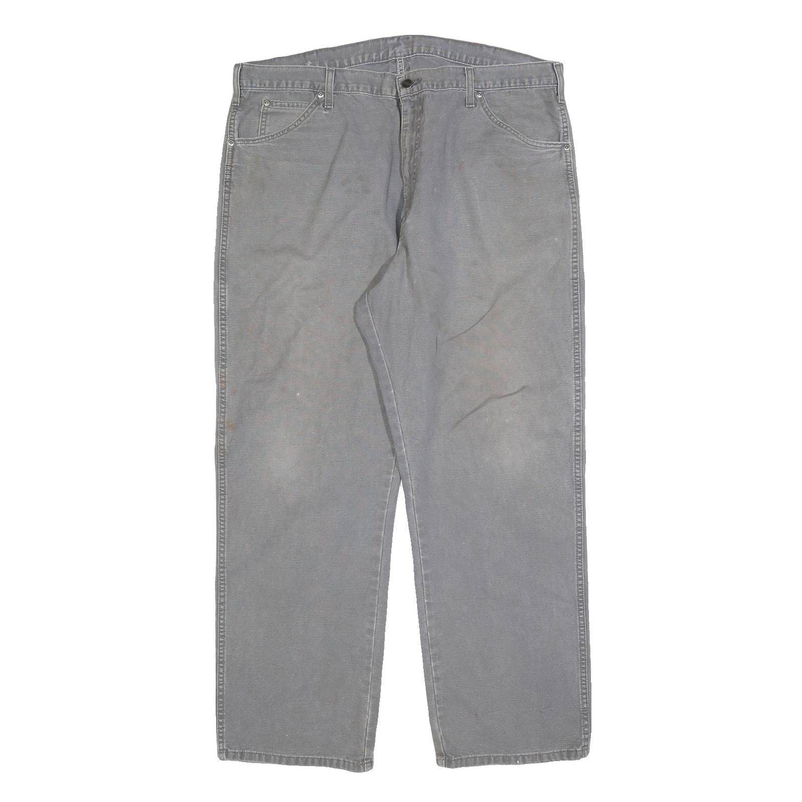DICKIES Mens Cotton Blend Grey Relaxed Straight Trousers W40 L30 Workwear