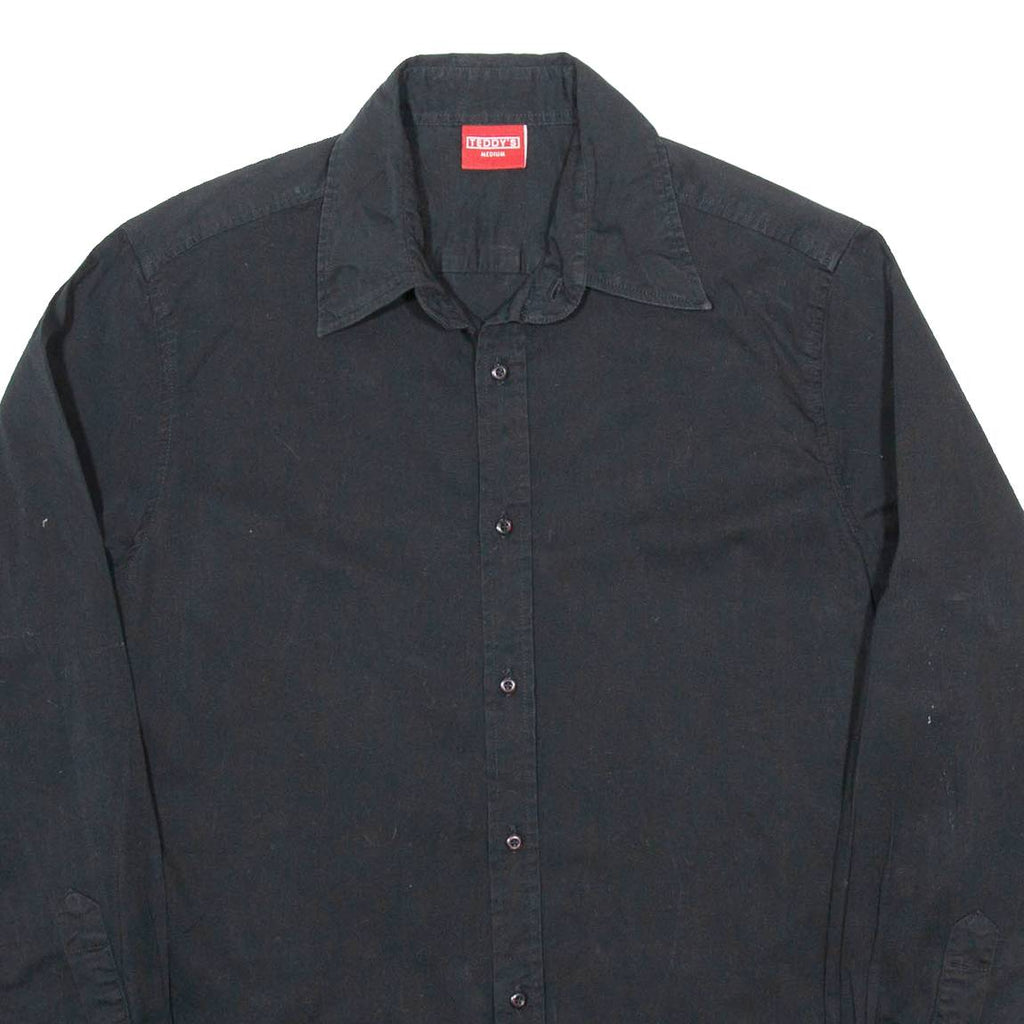 TEDDY'S Mens Plain Shirt Black Long Sleeve M