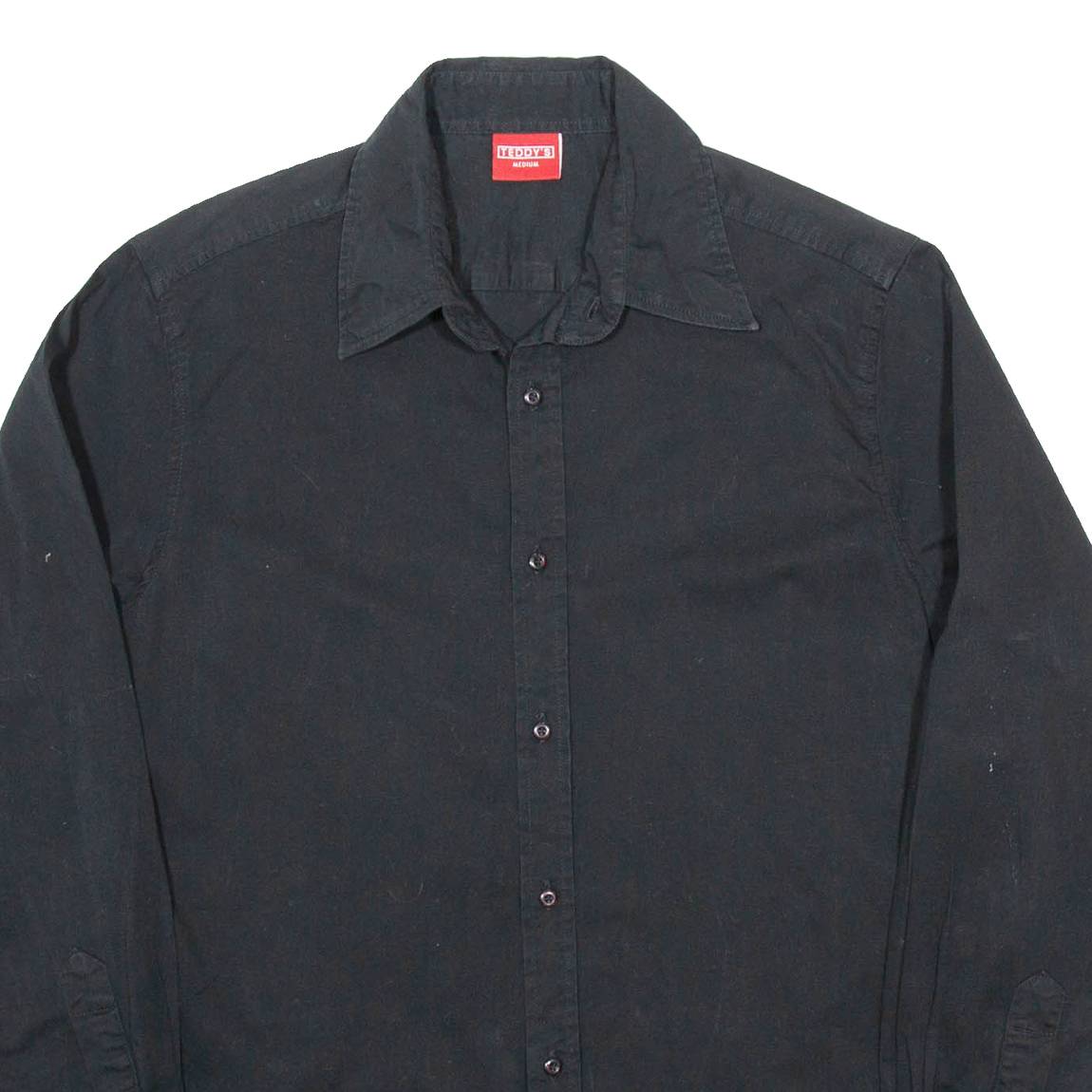 TEDDY'S Mens Plain Shirt Black Long Sleeve M