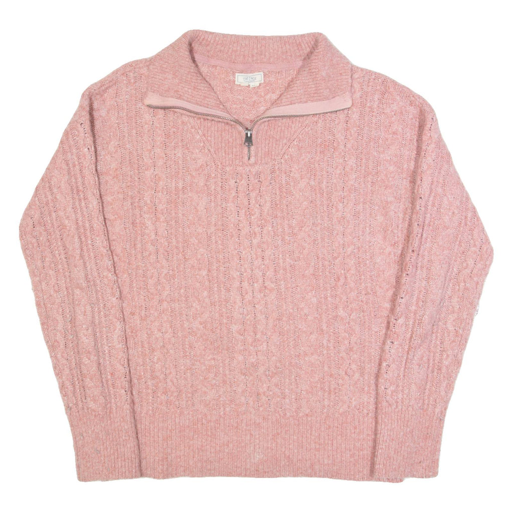FAT FACE Womens Jumper Pink 1/4 Zip Cable Knit UK 8