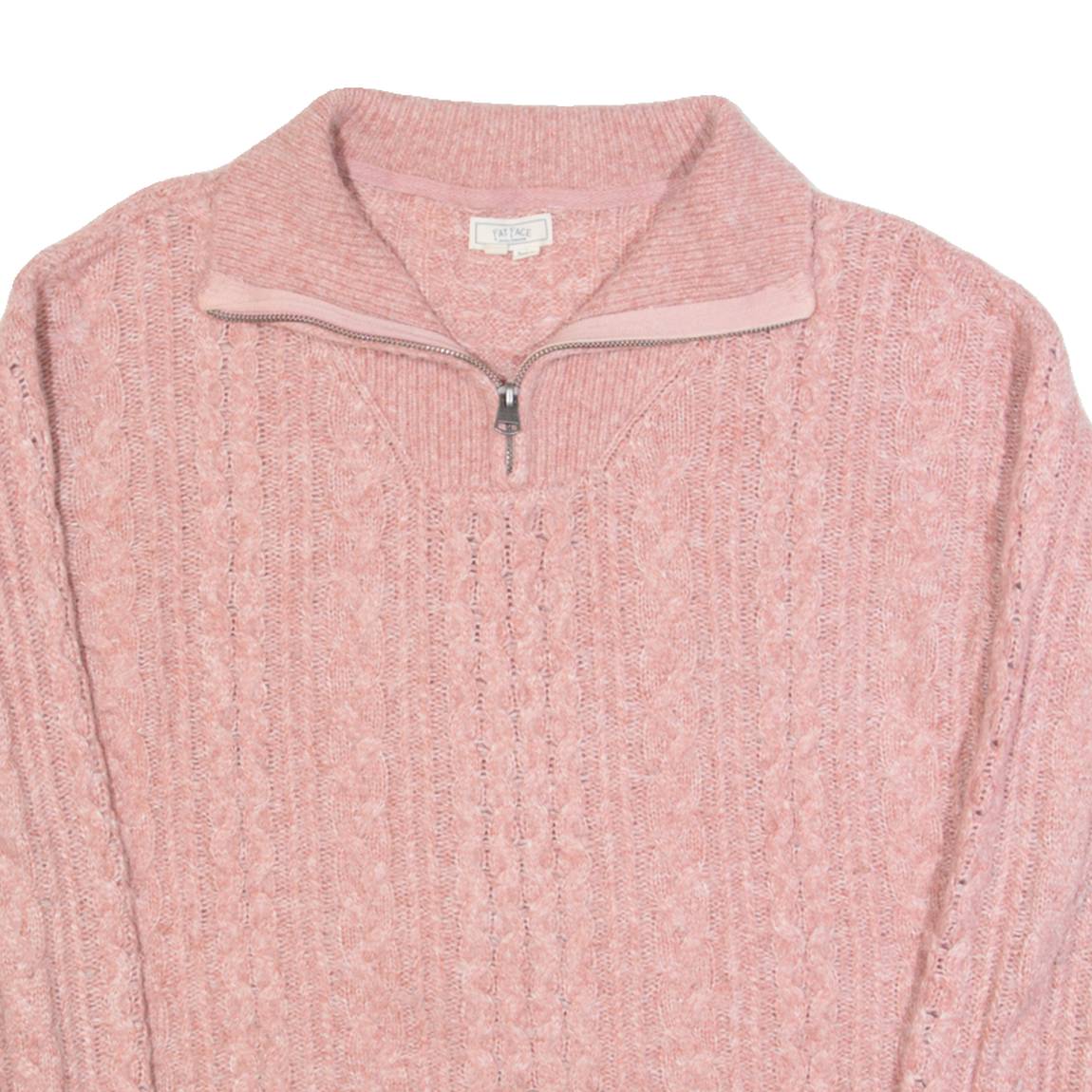 FAT FACE Womens Jumper Pink 1/4 Zip Cable Knit UK 8
