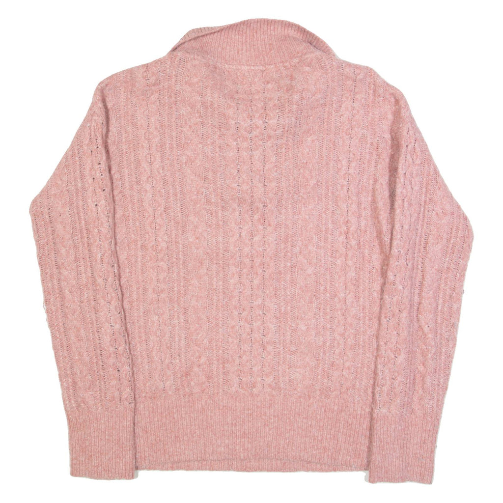 FAT FACE Womens Jumper Pink 1/4 Zip Cable Knit UK 8