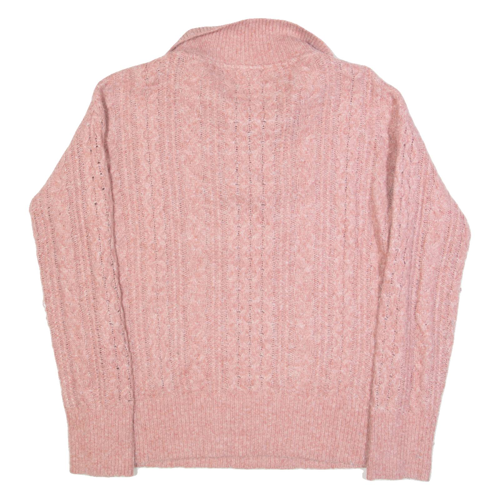 FAT FACE Womens Jumper Pink 1/4 Zip Cable Knit UK 8