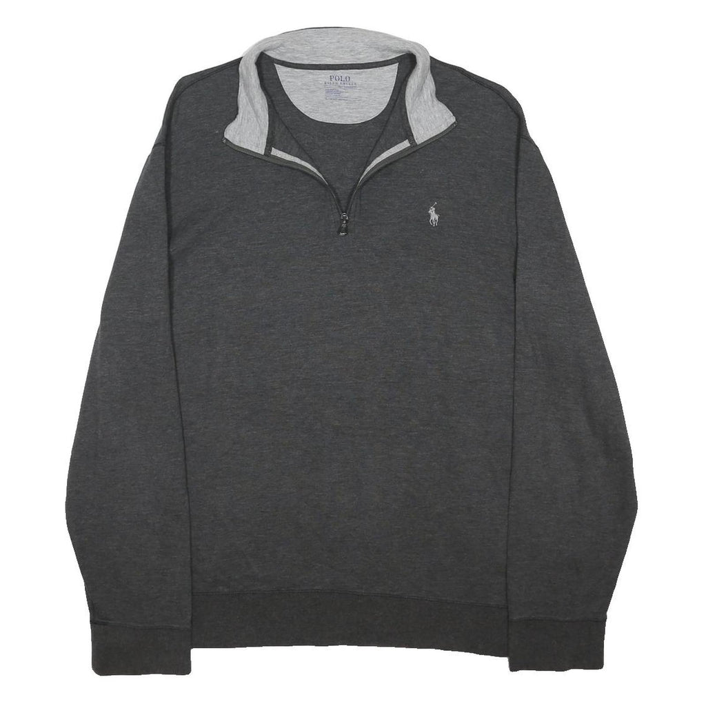 POLO RALPH LAUREN Mens Grey Pullover Plain Cotton Blend Jumper XL Quarter Zip
