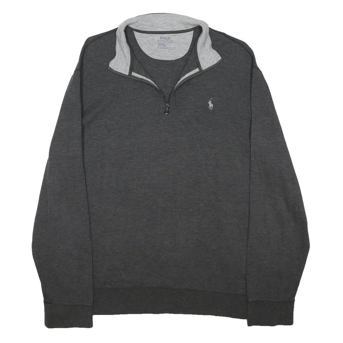 POLO RALPH LAUREN Mens Grey Pullover Plain Cotton Blend Jumper XL Quarter Zip