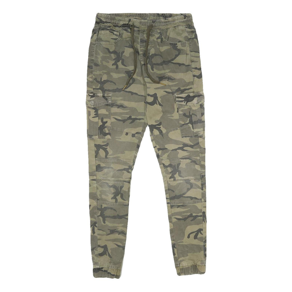 FSBN Mens Cotton Blend Green Camouflage Regular Fit Cargo Trousers W28 L30