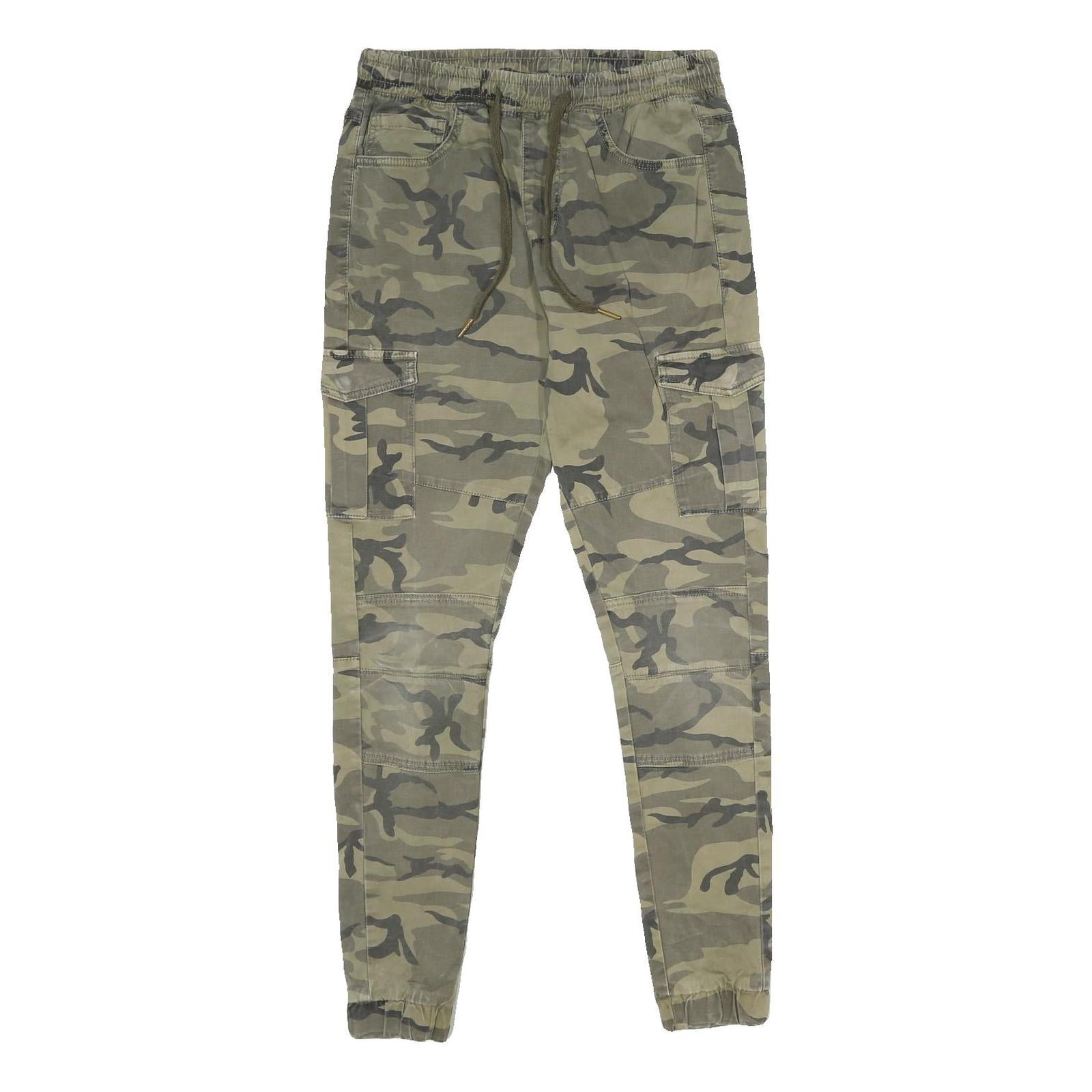 FSBN Mens Cotton Blend Green Camouflage Regular Fit Cargo Trousers W28 L30