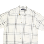 NAUTICA Mens White & Grey Checked Shirt L Casual Summer Short Sleeve Linen Blend
