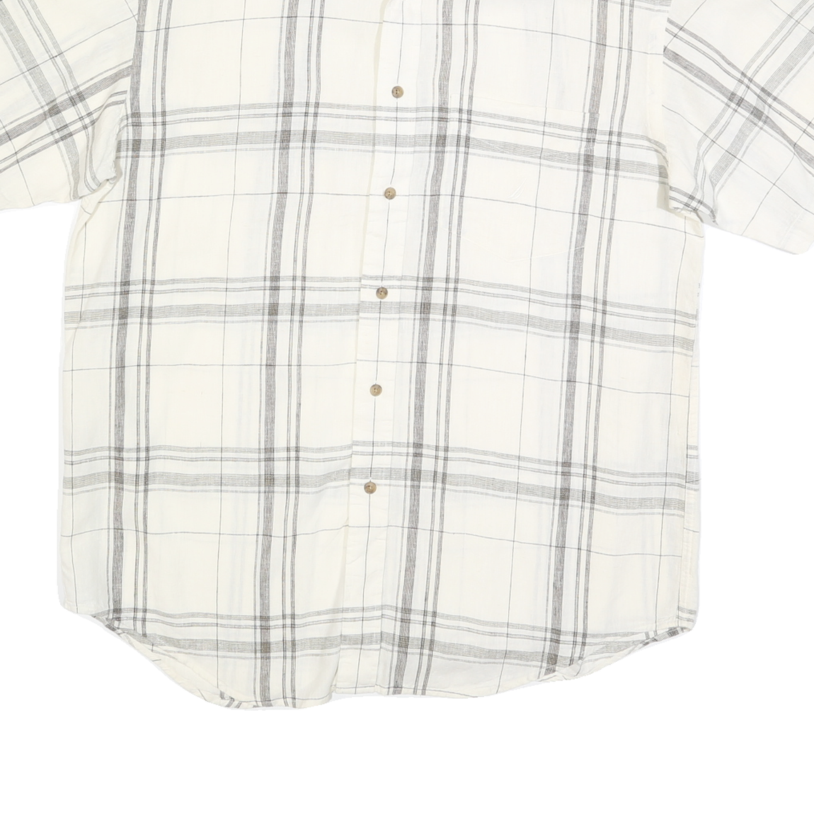 NAUTICA Mens White & Grey Checked Shirt L Casual Summer Short Sleeve Linen Blend