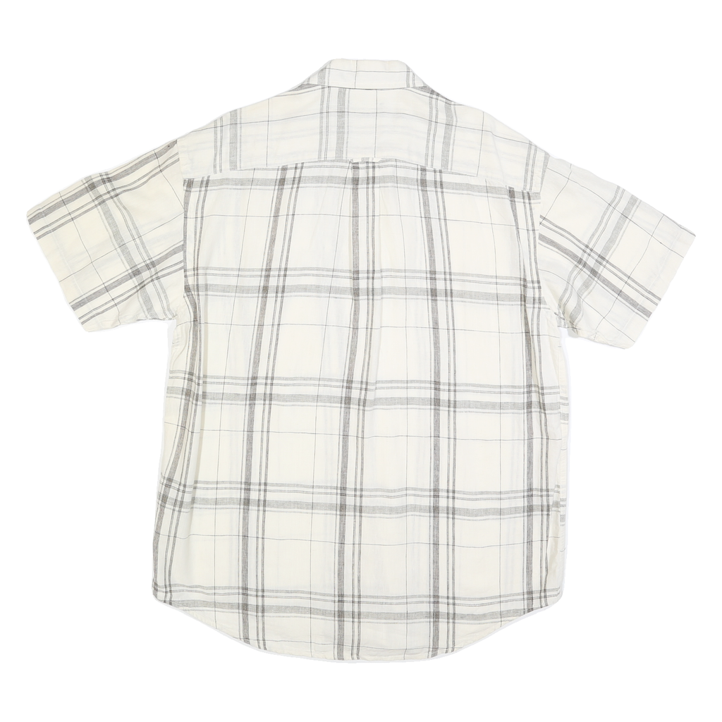 NAUTICA Mens White & Grey Checked Shirt L Casual Summer Short Sleeve Linen Blend