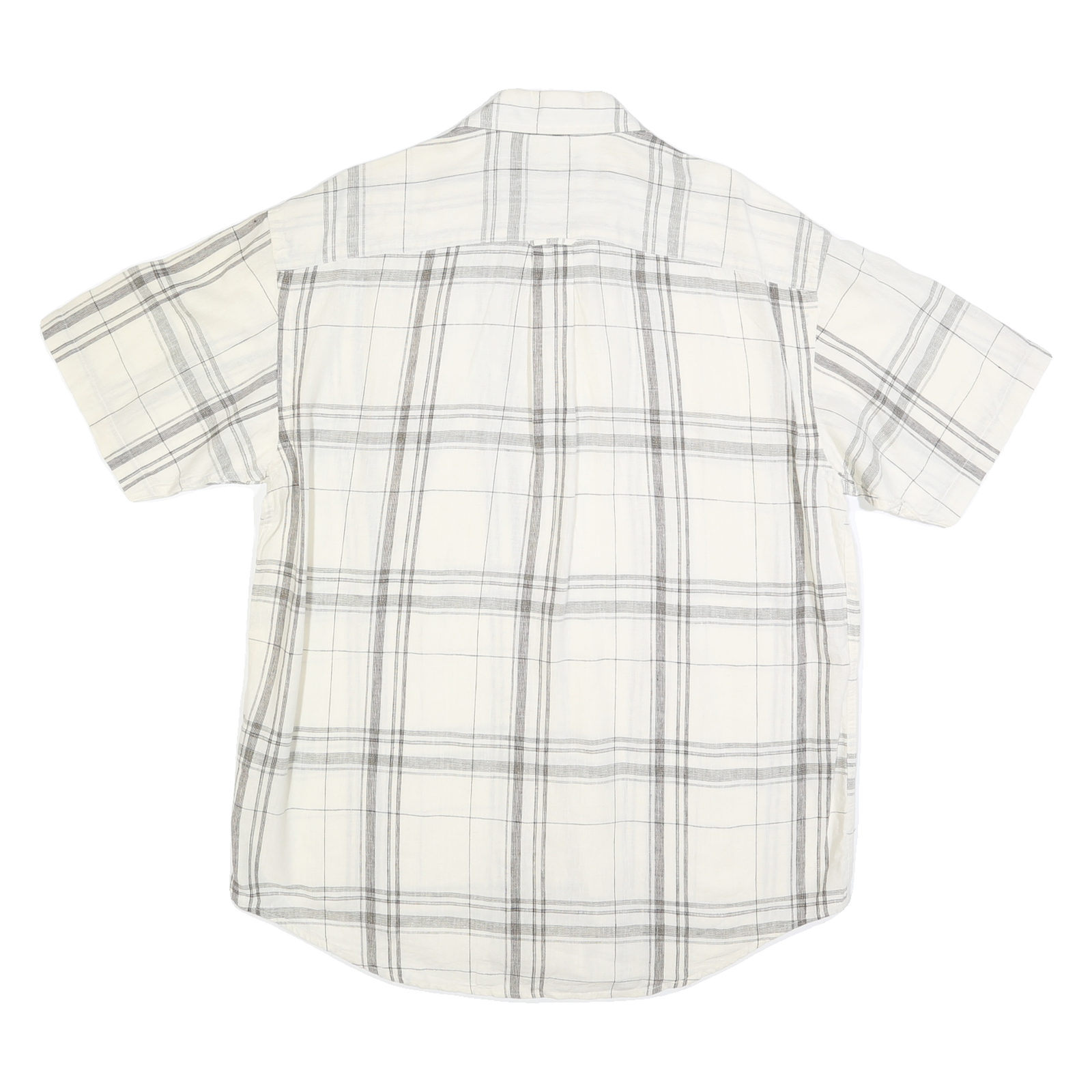 NAUTICA Mens White & Grey Checked Shirt L Casual Summer Short Sleeve Linen Blend