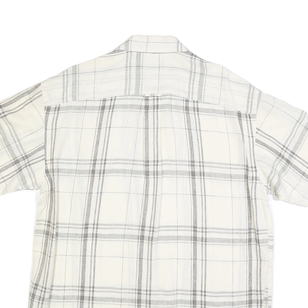 NAUTICA Mens White & Grey Checked Shirt L Casual Summer Short Sleeve Linen Blend