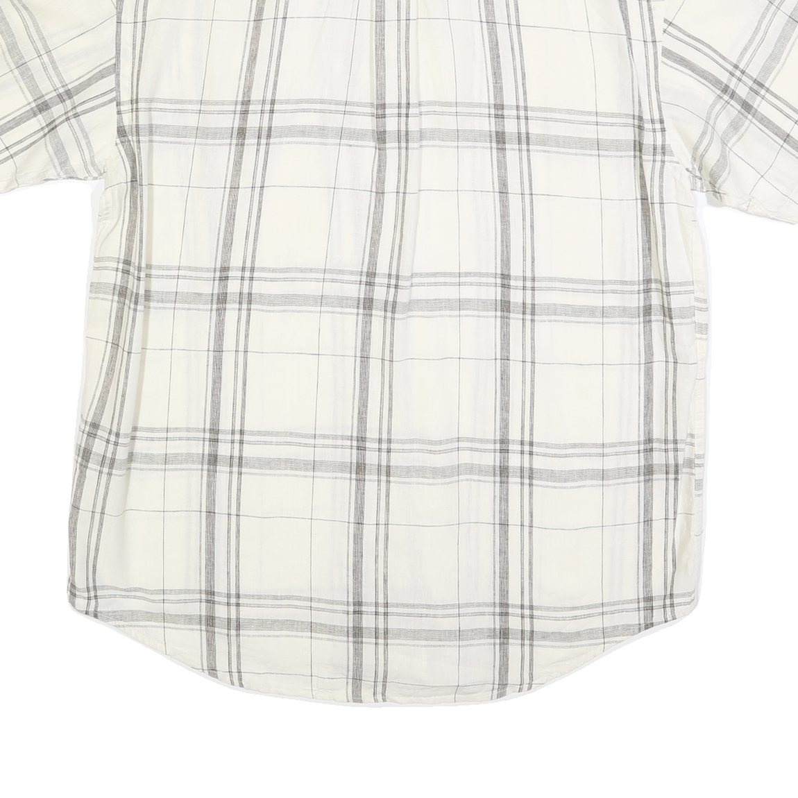 NAUTICA Mens White & Grey Checked Shirt L Casual Summer Short Sleeve Linen Blend