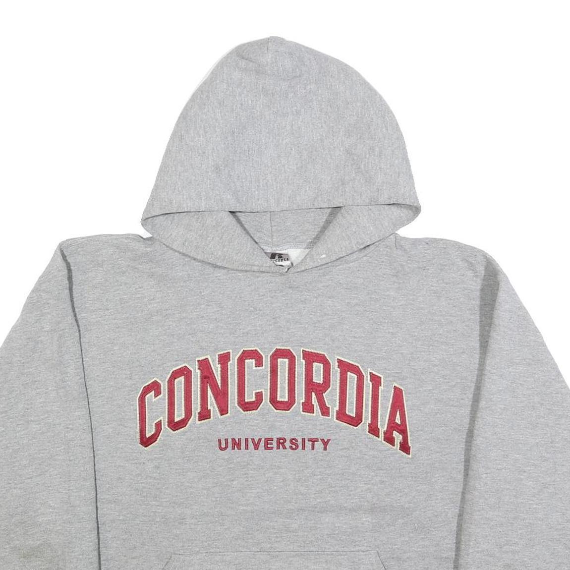 RUSSELL ATHLETIC Mens Grey Concordia University Pullover Hoodie M Casual Cotton