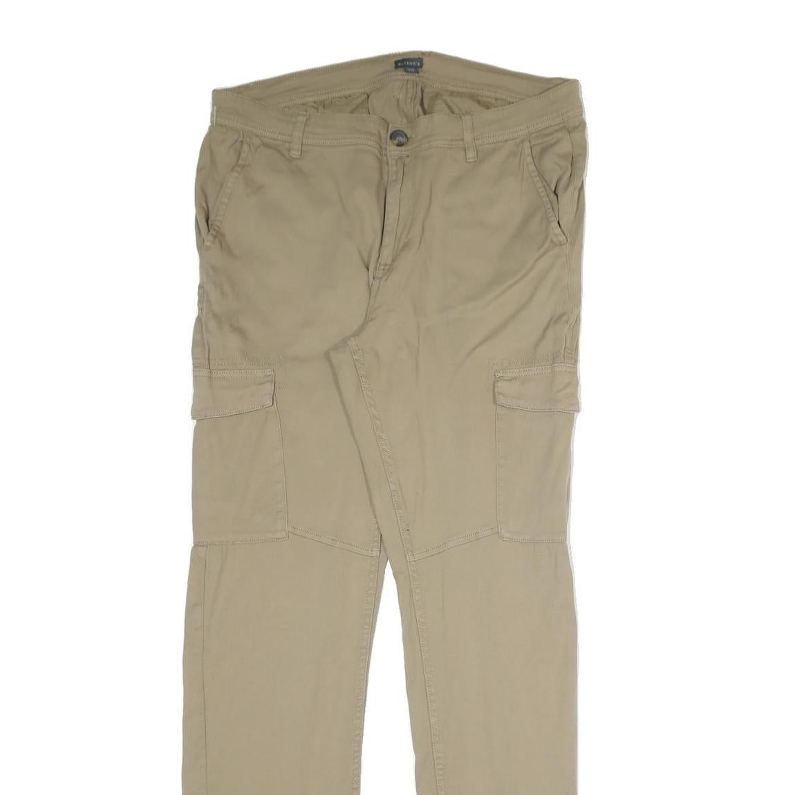 WATSON'S Mens Cotton Blend Beige Regular Straight Trousers W36 L33 Cargo Pockets