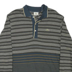 LACOSTE Mens Blue & Grey Long Sleeve Striped Polo Shirt M Cotton Blend