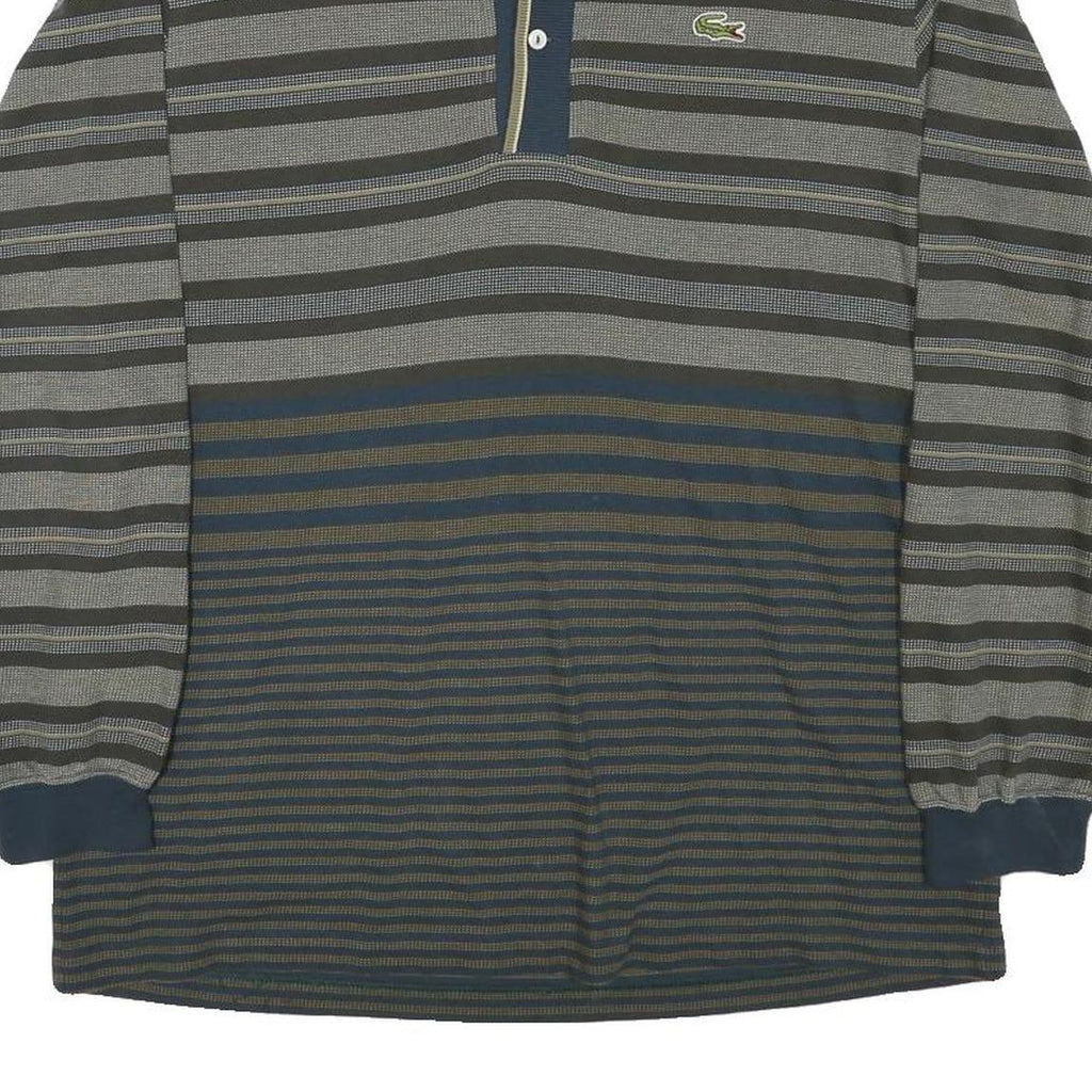 LACOSTE Mens Blue & Grey Long Sleeve Striped Polo Shirt M Cotton Blend
