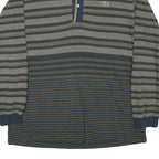 LACOSTE Mens Blue & Grey Long Sleeve Striped Polo Shirt M Cotton Blend