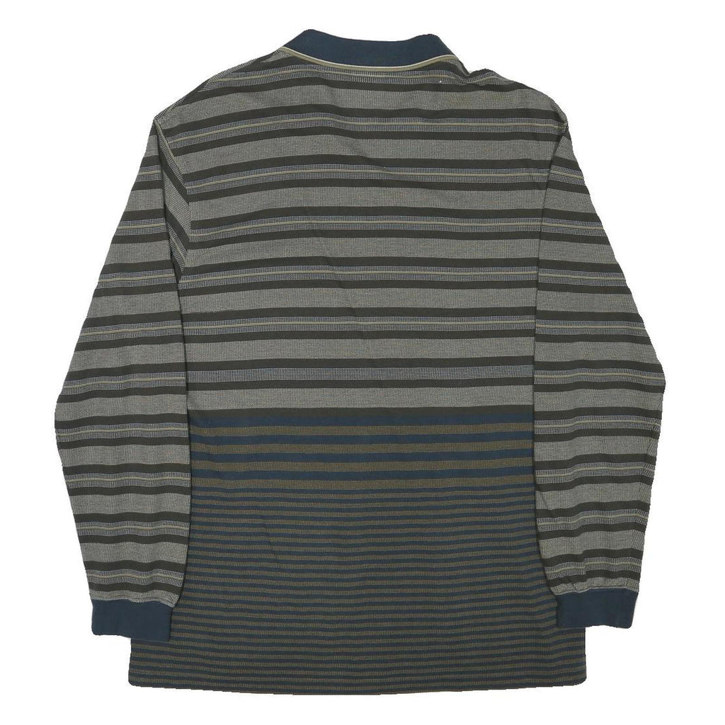 LACOSTE Mens Blue & Grey Long Sleeve Striped Polo Shirt M Cotton Blend