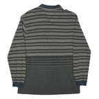 LACOSTE Mens Blue & Grey Long Sleeve Striped Polo Shirt M Cotton Blend