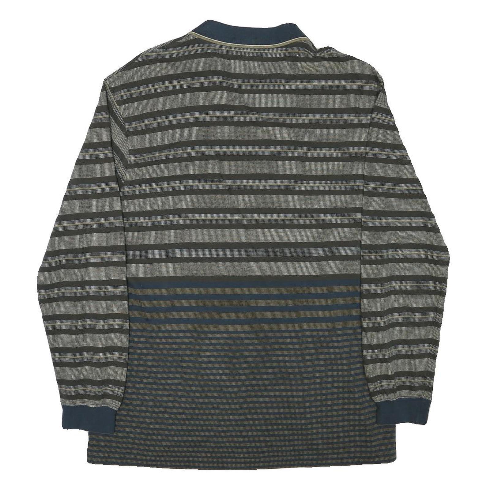 LACOSTE Mens Blue & Grey Long Sleeve Striped Polo Shirt M Cotton Blend