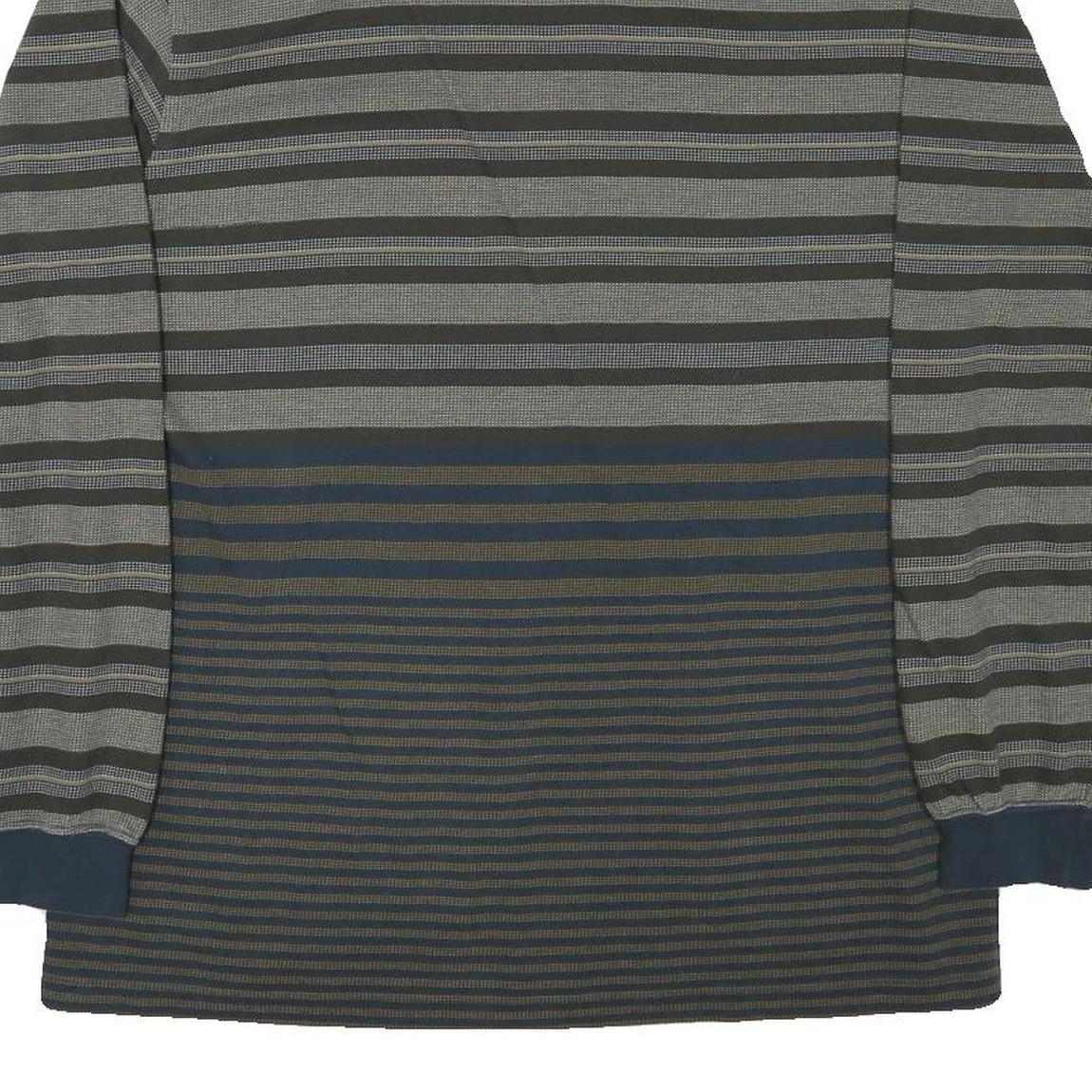 LACOSTE Mens Blue & Grey Long Sleeve Striped Polo Shirt M Cotton Blend