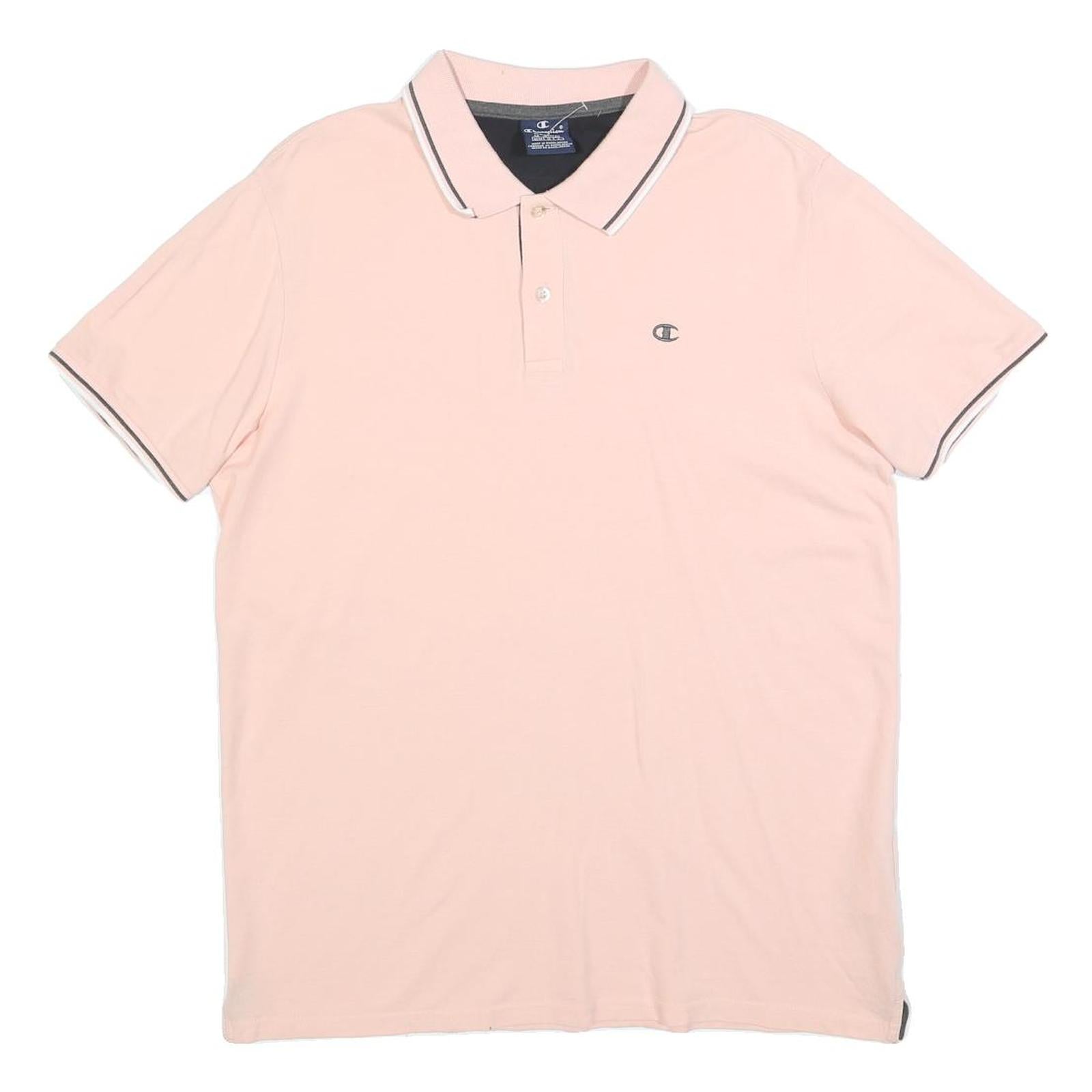 CHAMPION Mens Pink Short Sleeve Plain Polo Shirt M Cotton Blend Casual