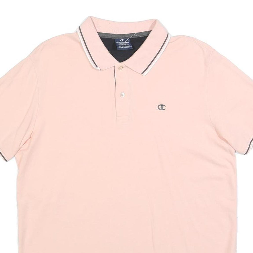 CHAMPION Mens Pink Short Sleeve Plain Polo Shirt M Cotton Blend Casual