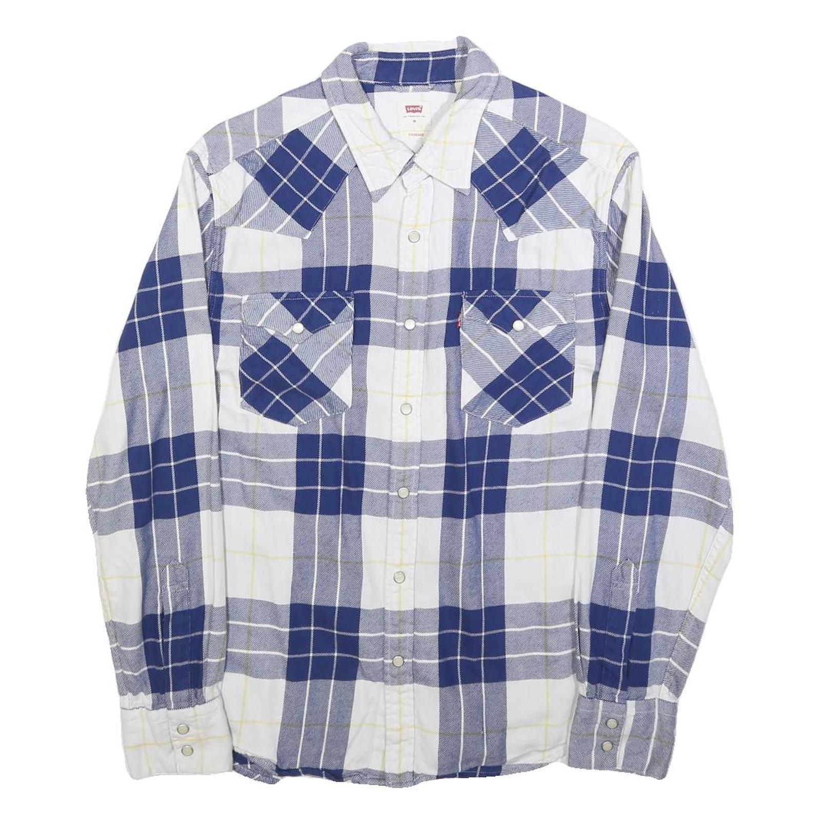 LEVI'S Mens Blue White Check Shirt M Cotton Blend Casual Long Sleeve Buttons
