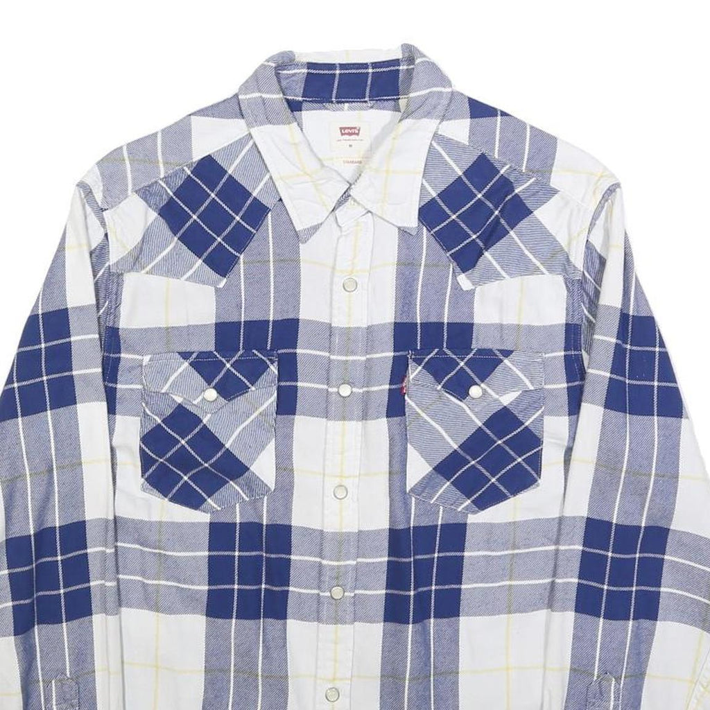 LEVI'S Mens Blue White Check Shirt M Cotton Blend Casual Long Sleeve Buttons
