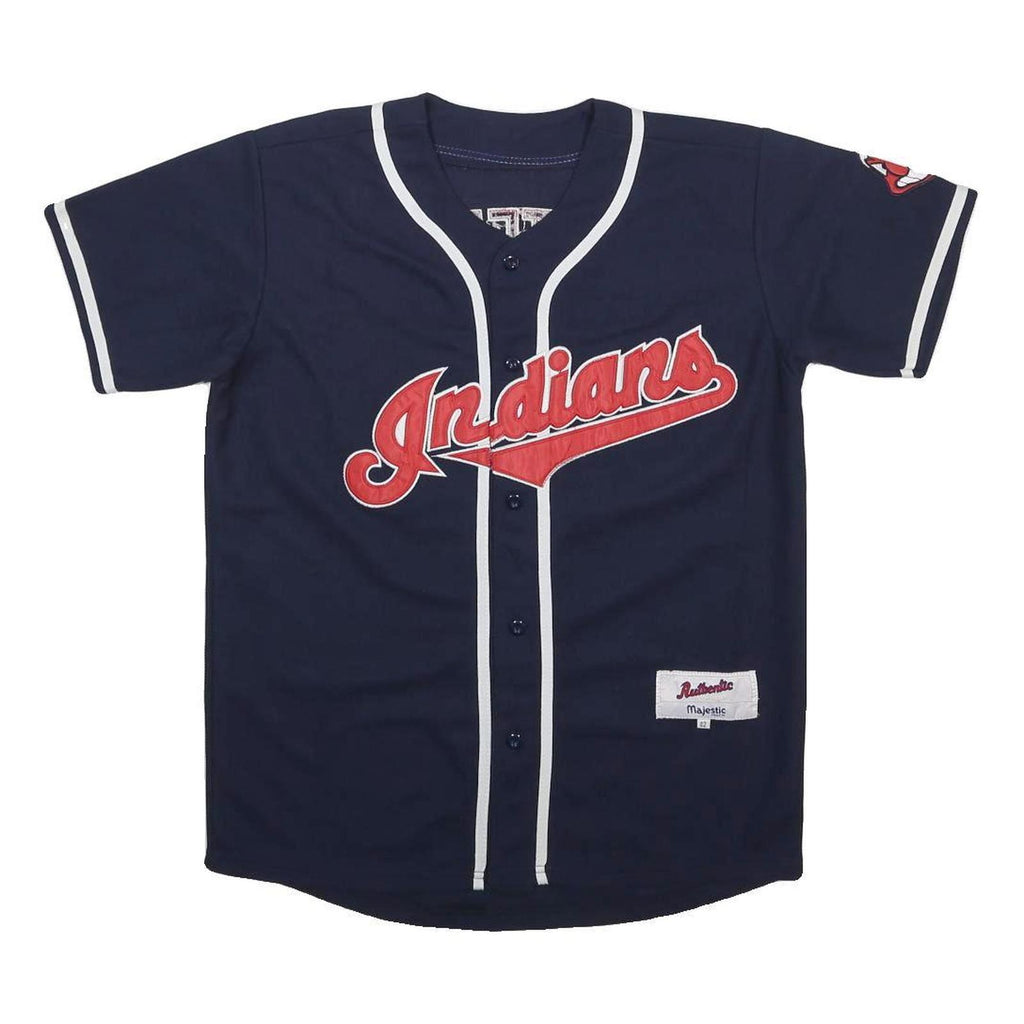 MAJESTIC Mens Blue Indians Baseball Jersey L Short Sleeve V-Neck 63 Masterson