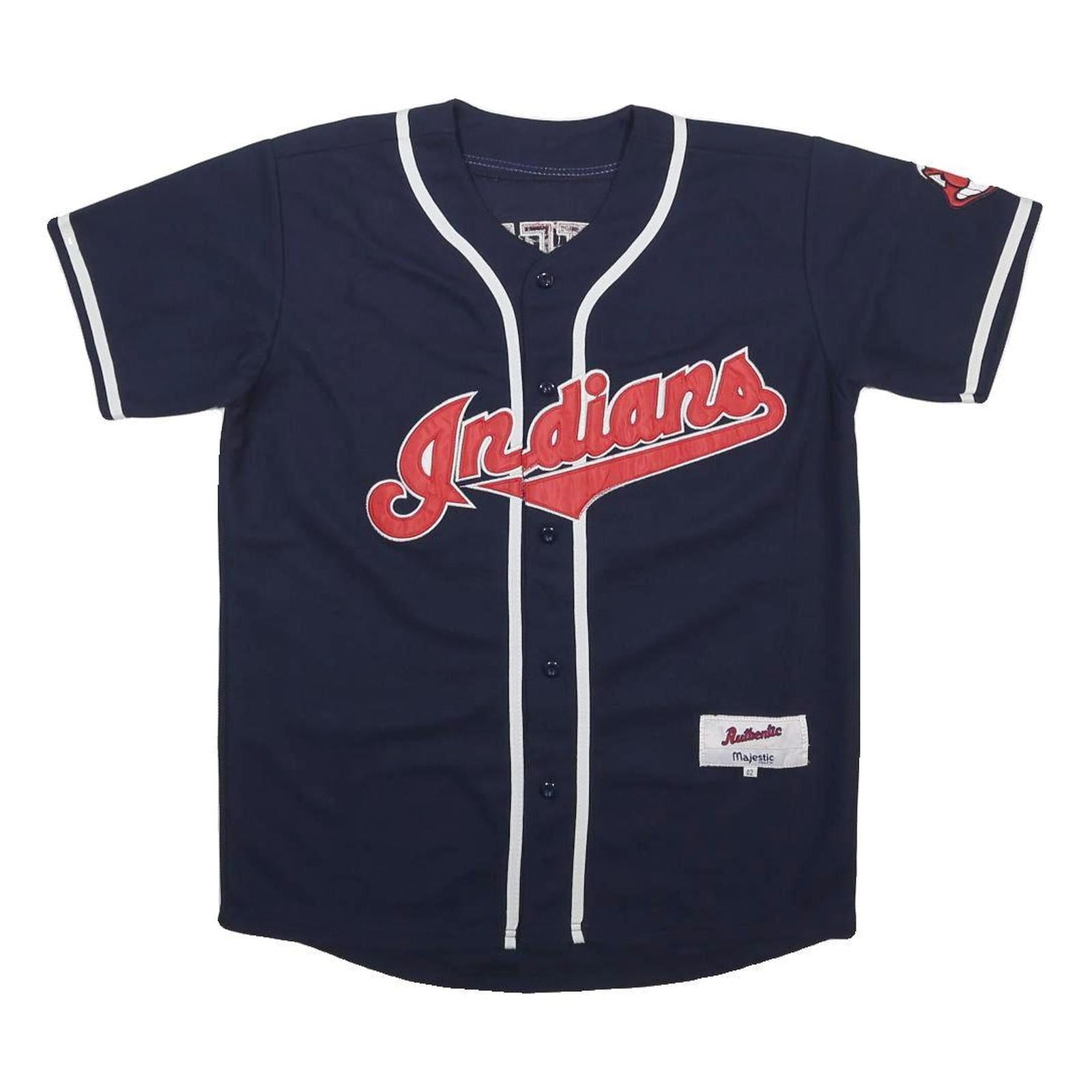 MAJESTIC Mens Blue Indians Baseball Jersey L Short Sleeve V-Neck 63 Masterson
