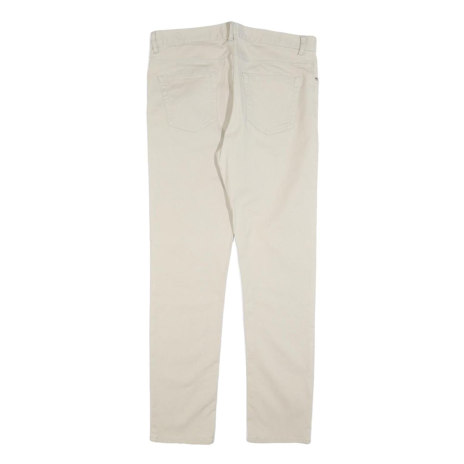 H&M Mens Cotton Blend Beige Slim Straight Trousers W31 L31 Button Closure