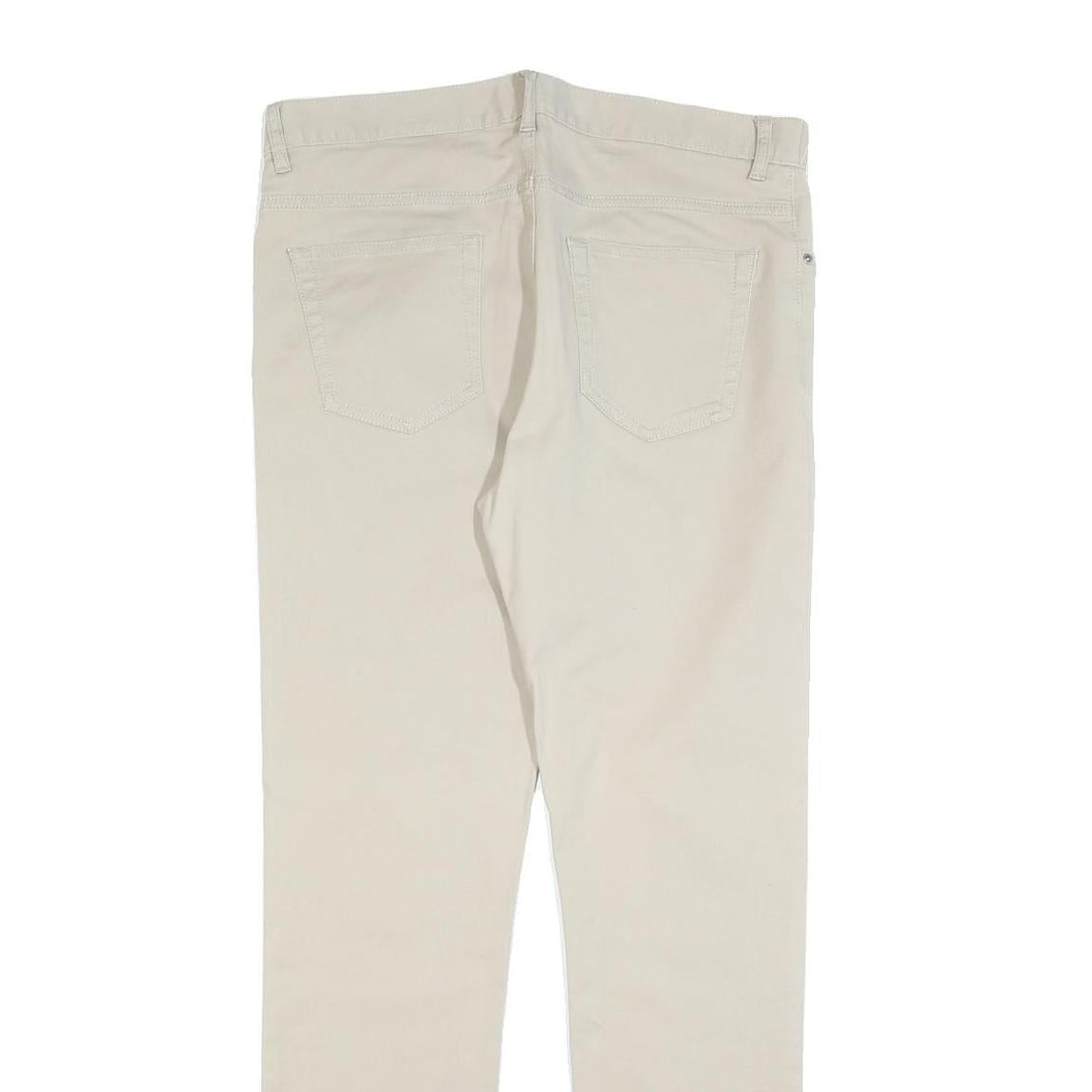H&M Mens Cotton Blend Beige Slim Straight Trousers W31 L31 Button Closure