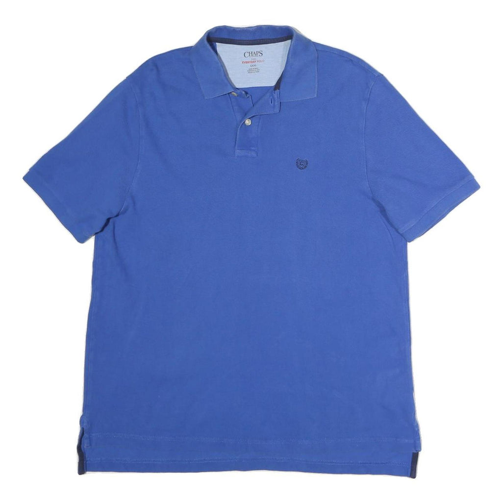 CHAPS Mens Blue Polo Shirt L Cotton Short Sleeve Plain Classic Comfort
