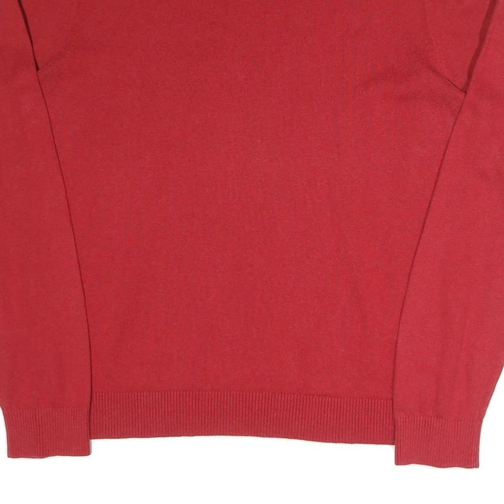 TOMMY HILFIGER Mens Red Plain V-Neck Basic Knit Jumper XL Cotton Blend Classic