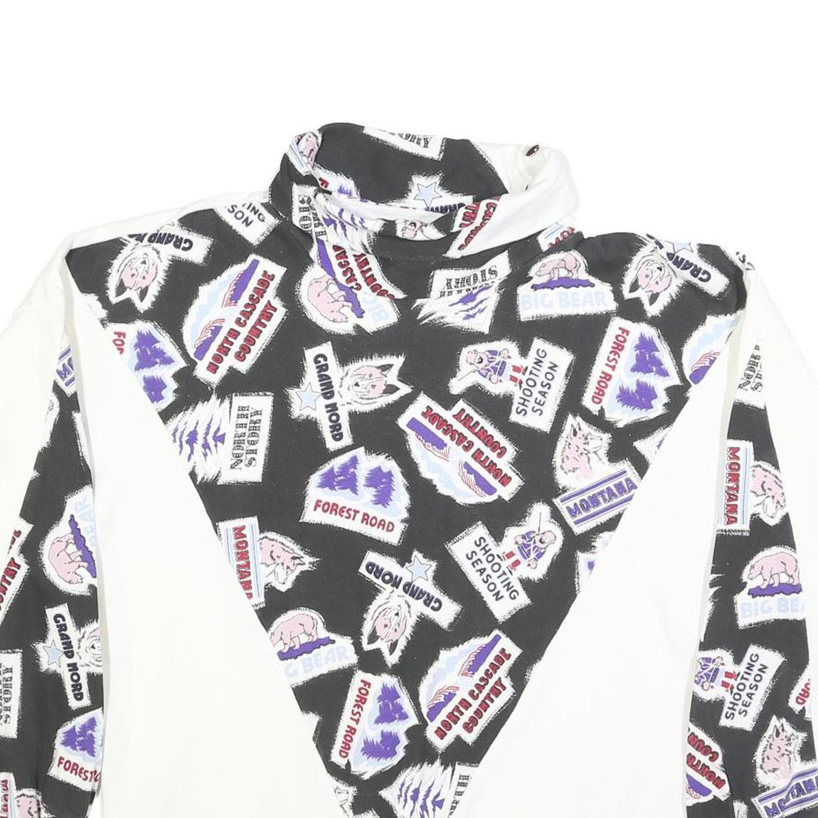 Womens White & Black Graphic Roll Neck XL Sweatshirt Cotton Blend Pullover