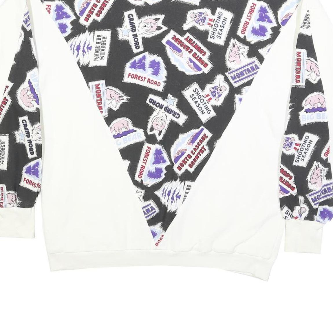 Womens White & Black Graphic Roll Neck XL Sweatshirt Cotton Blend Pullover