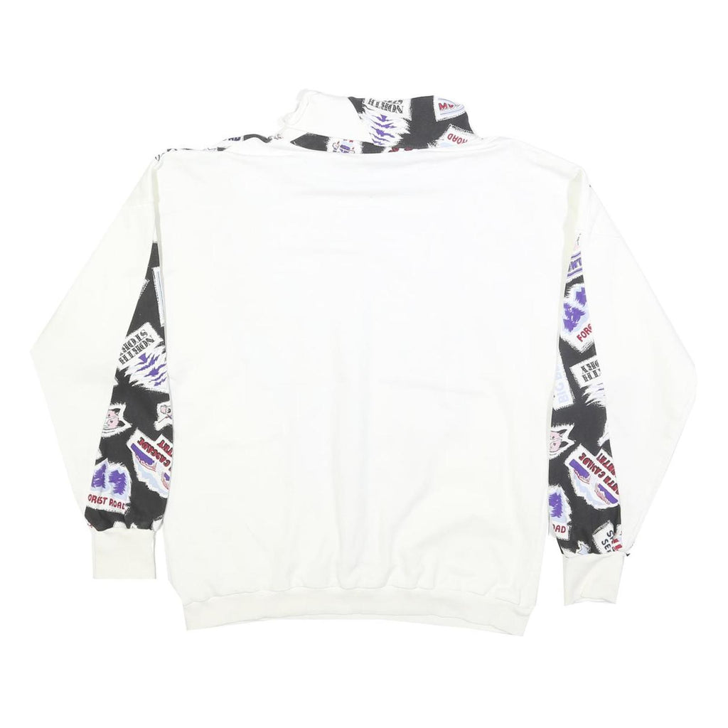 Womens White & Black Graphic Roll Neck XL Sweatshirt Cotton Blend Pullover