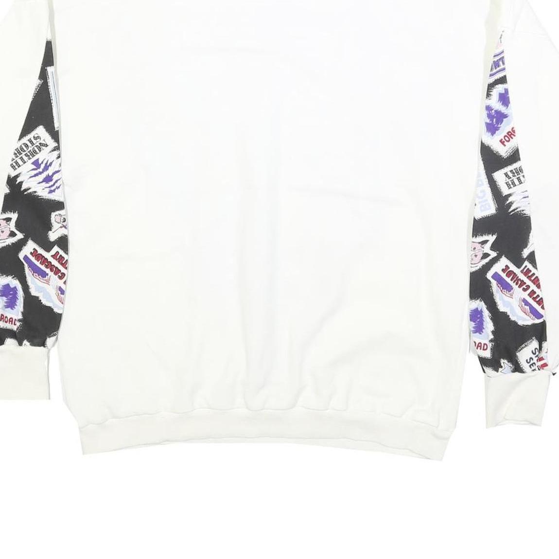 Womens White & Black Graphic Roll Neck XL Sweatshirt Cotton Blend Pullover