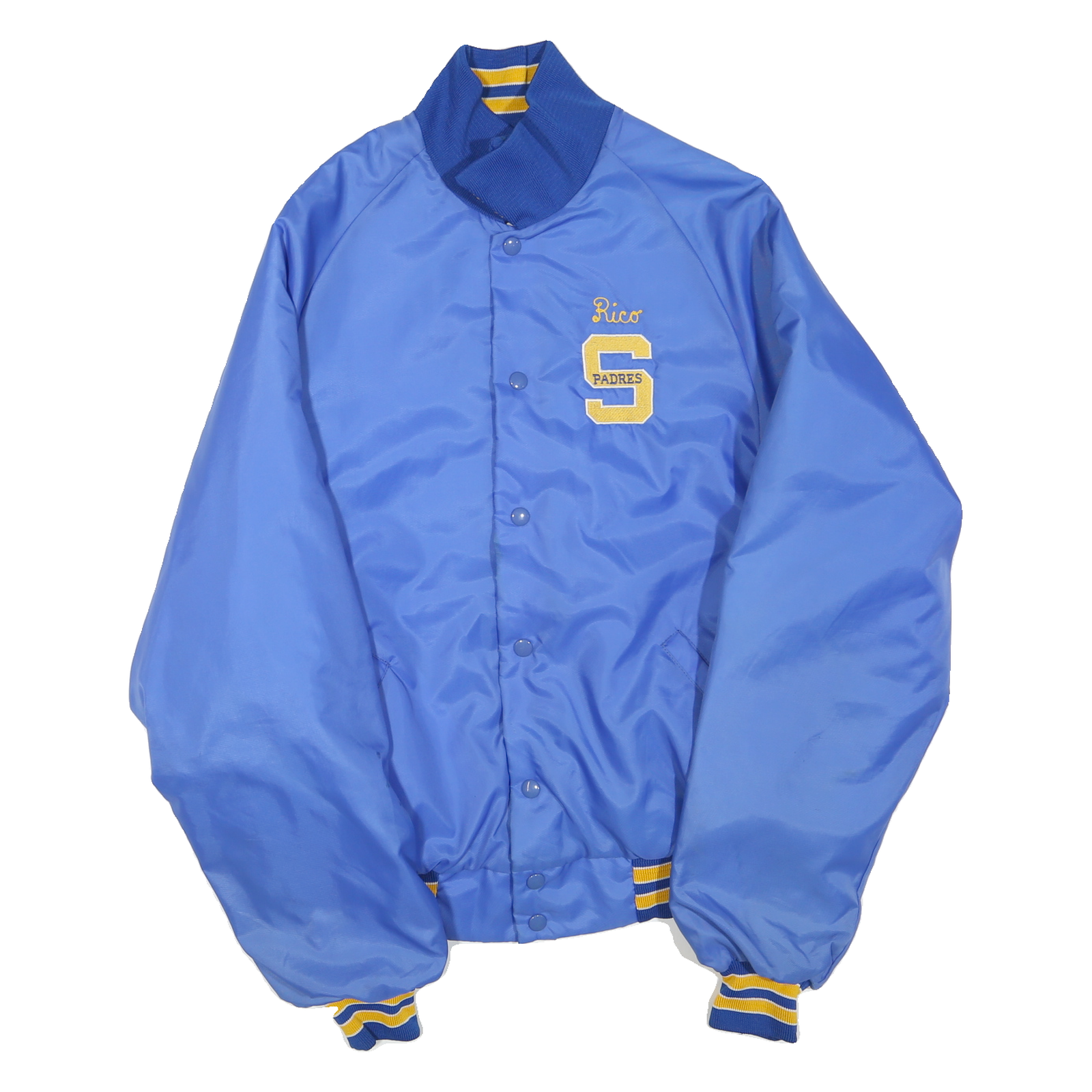MAJESTIC Mens Blue & Yellow Baseball Jacket XL Polyester Blend Button Front