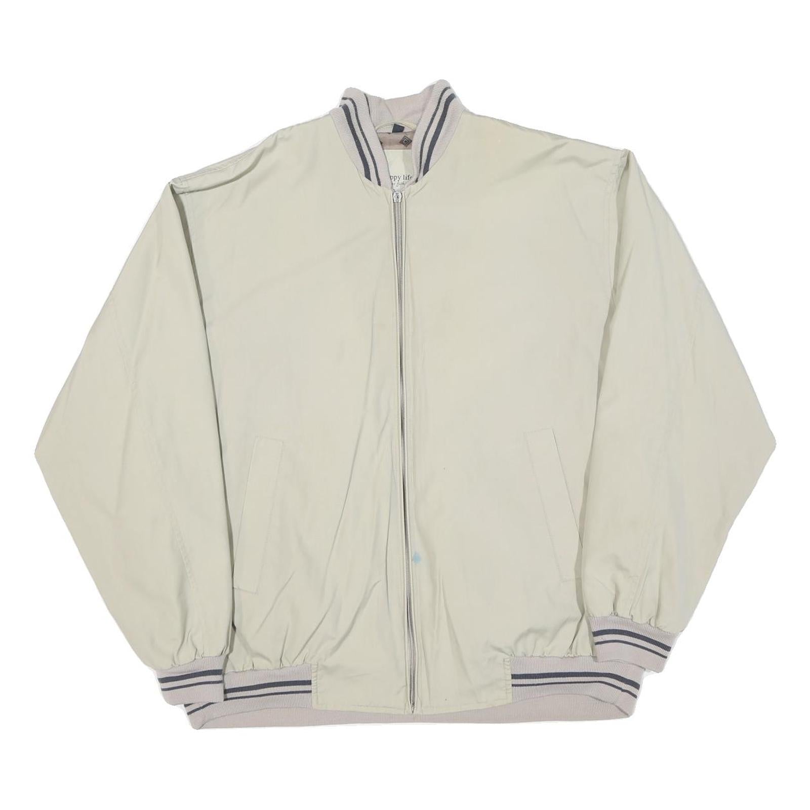 HAPPY LIFE Mens Cream Jacket L Polyester Blend Zip Plain Lightweight Casual