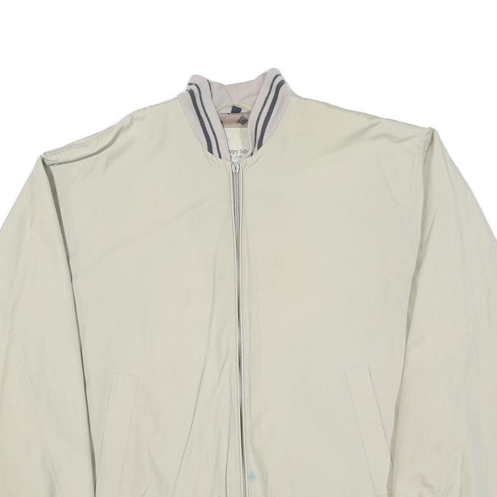HAPPY LIFE Mens Cream Jacket L Polyester Blend Zip Plain Lightweight Casual