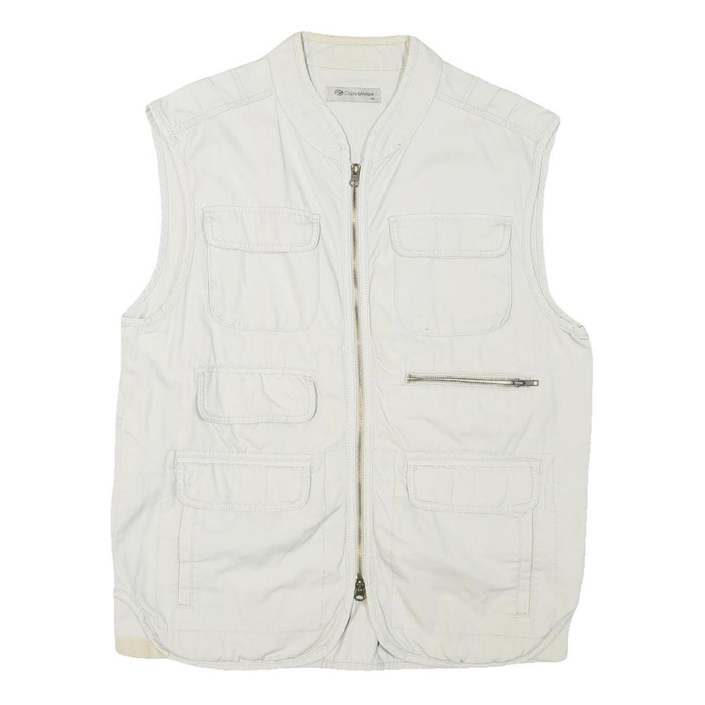 CAPE UNION Mens White M Cotton Blend Jacket Regular Fit Zip Utility Vest