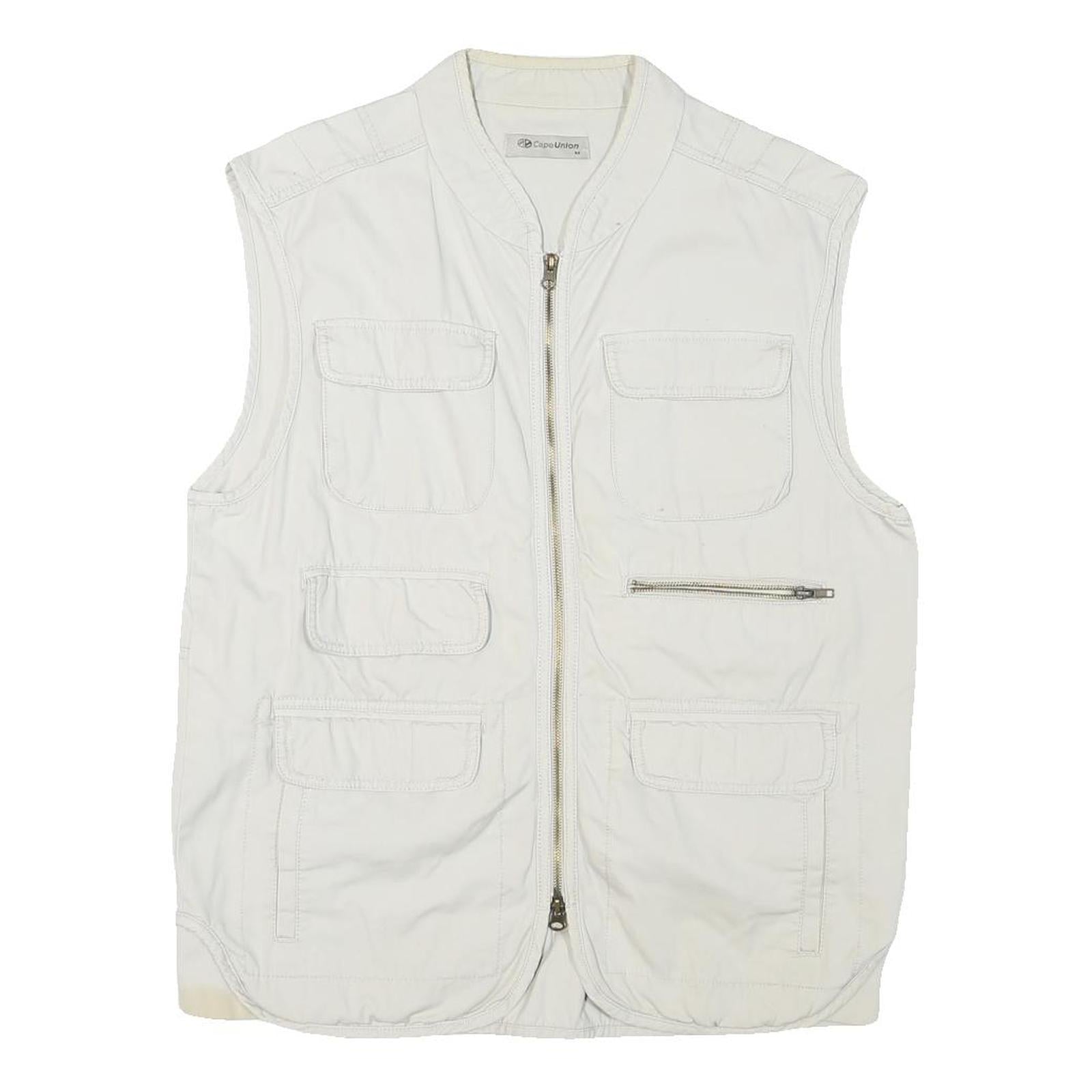 CAPE UNION Mens White M Cotton Blend Jacket Regular Fit Zip Utility Vest