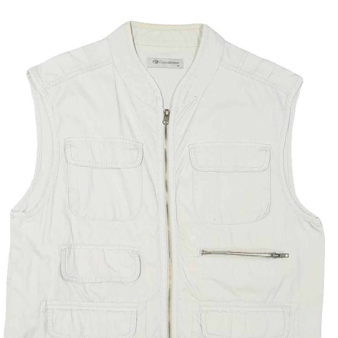 CAPE UNION Mens White M Cotton Blend Jacket Regular Fit Zip Utility Vest