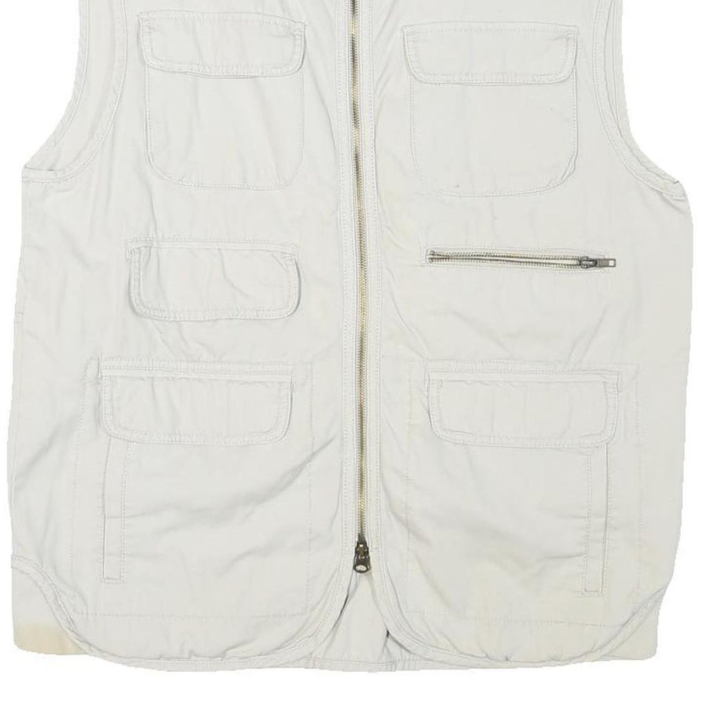 CAPE UNION Mens White M Cotton Blend Jacket Regular Fit Zip Utility Vest