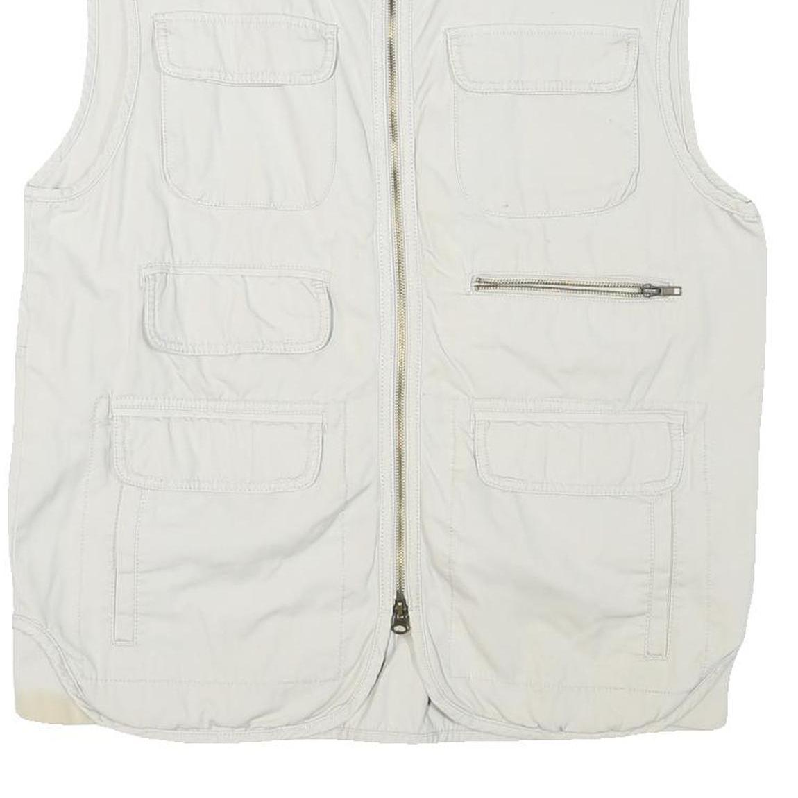 CAPE UNION Mens White M Cotton Blend Jacket Regular Fit Zip Utility Vest